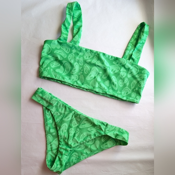 Lovers + Friends 2 Piece Bikini Swim Fun Loving Top & Bottom Smile Face Swimsuit - Picture 3 of 6